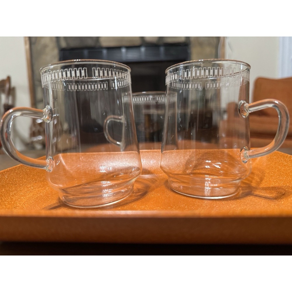 3 Vintage Schott Mainz Jenaer Glas Mugs West Germany Blocks Zipper MCM